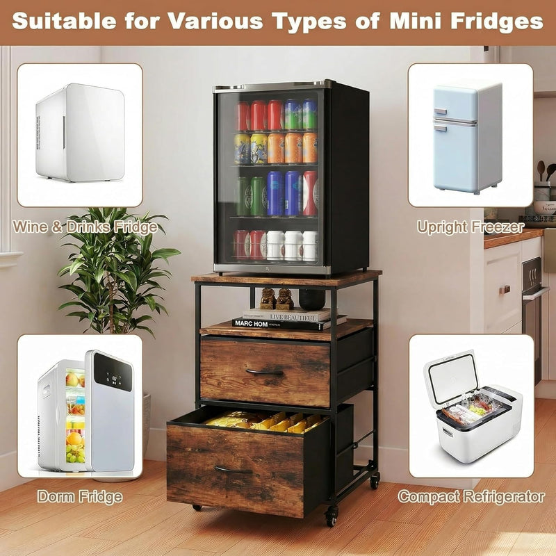 Mini Fridge Stand with Storage-Kitchen Storage Trolley