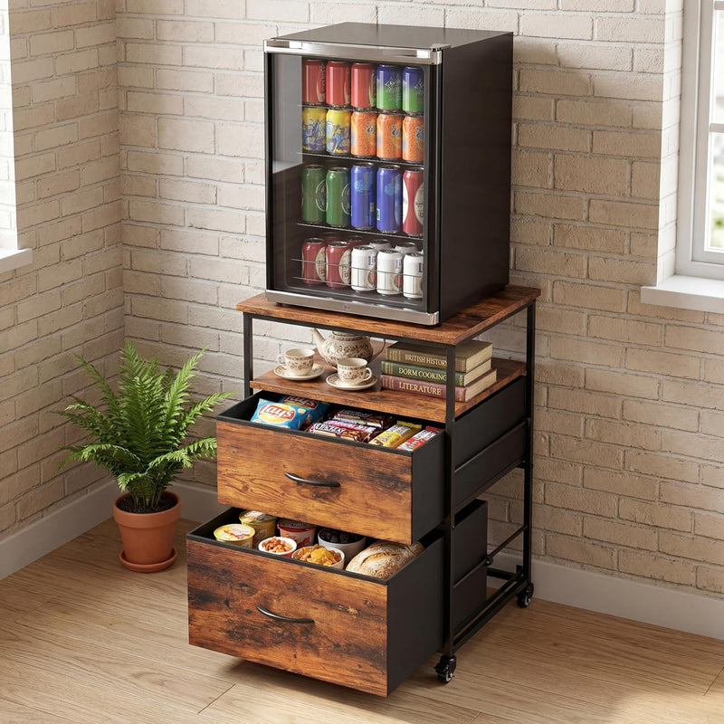 Mini Fridge Stand with Storage-Kitchen Storage Trolley