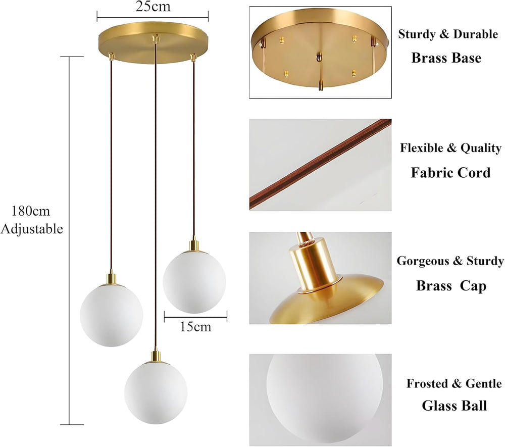Minimalist 3-Light Cluster Pendant Finish Glass Ball Shades