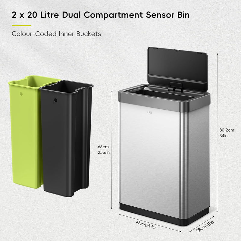 Mirage X 40L Automatic Sensor Kitchen Bin Double