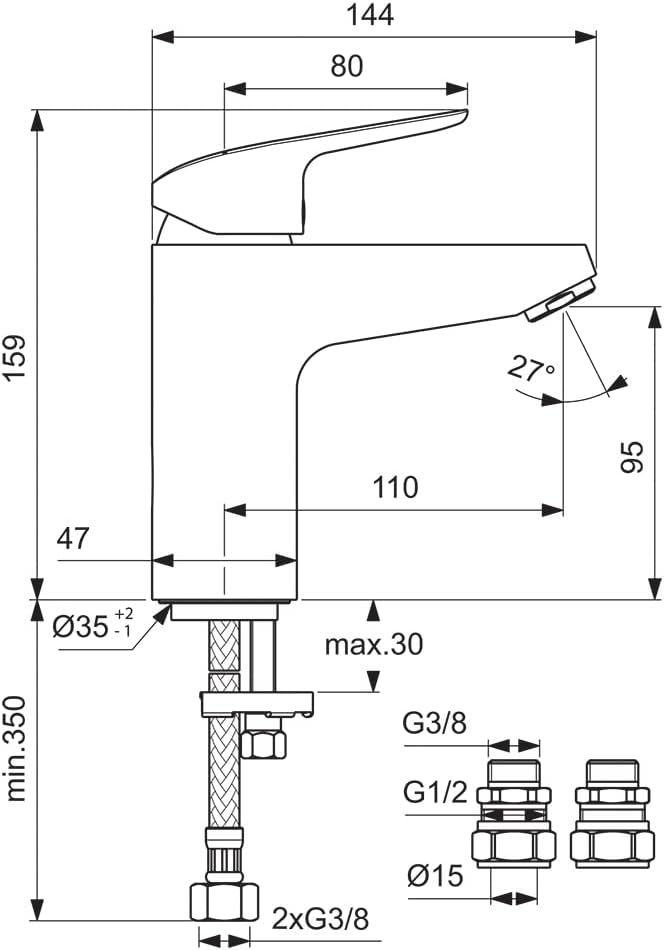 Mixer Basin Tap Without Pop Up Waste B1812aa