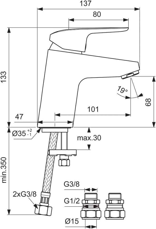 Mixer Basin Tap Without Pop Up Waste B1812aa