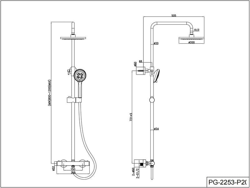 Mixer Set System 26x19CM Rain Thermostatic Bar