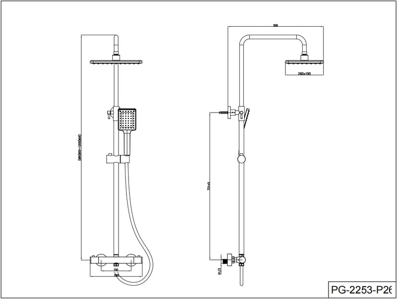 Mixer Set System 26x19CM Rain Thermostatic Bar