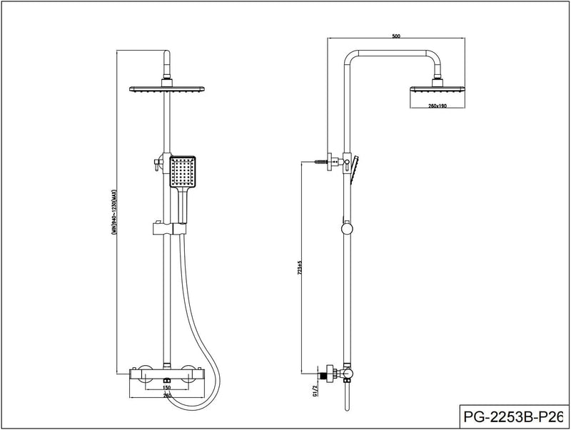 Mixer Set System 26x19CM Rain Thermostatic Bar