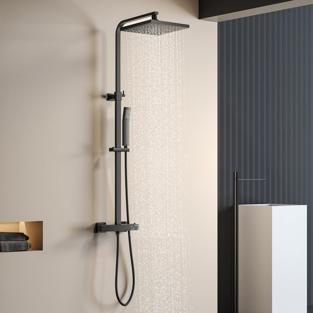 Mixer Set Thermostatic Square Rainfall Adjustable-Height