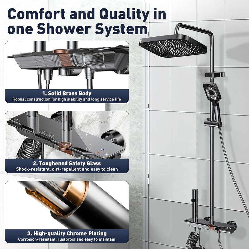 Mixer Shower Set with 12.4" Rainfall Head Piano