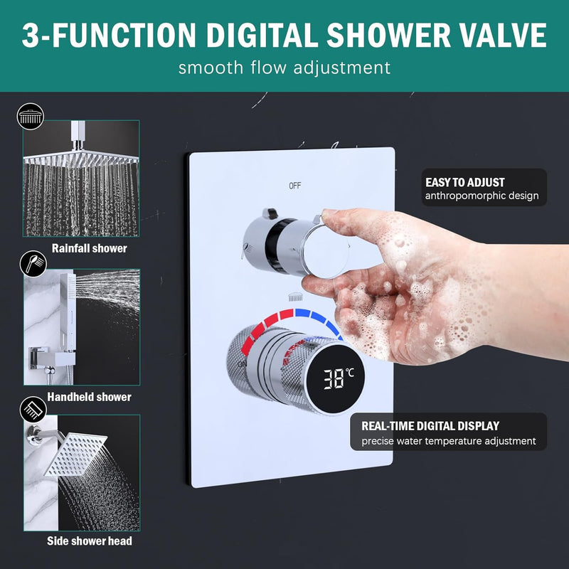 Mixer Shower System with Digital Display Thermostatic Valve