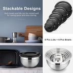 Mixing Bowl Stainless Steel Nesting Bowls for Kitchen (Set of 5)