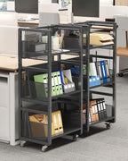 Mobile Bookshelf with Wheels Metal 3-Tier Book Trolley