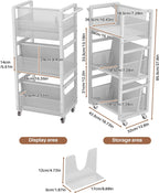 Mobile Bookshelf with Wheels Metal 3-Tier Book Trolley
