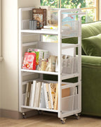 Mobile Bookshelf with Wheels Metal 3-Tier Book Trolley