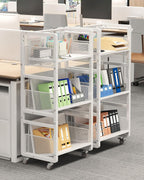 Mobile Bookshelf with Wheels Metal 3-Tier Book Trolley