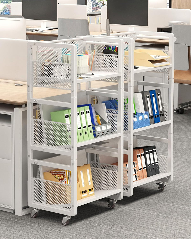 Mobile Bookshelf with Wheels Metal 3-Tier Book Trolley