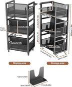 Mobile Bookshelf with Wheels Metal 3-Tier Book Trolley