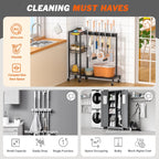 Mobile Cleaning Trolley with Mop Broom Holder Caddy