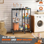 Mobile Cleaning Trolley with Mop Broom Holder Caddy