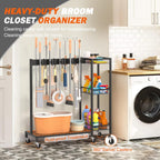 Mobile Cleaning Trolley with Mop Broom Holder Caddy