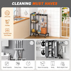 Mobile Cleaning Trolley with Mop Broom Holder Caddy