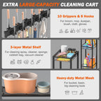 Mobile Cleaning Trolley with Mop Broom Holder Caddy
