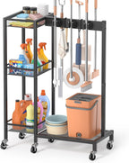 Mobile Cleaning Trolley with Mop Broom Holder Caddy