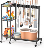 Mobile Cleaning Trolley with Mop Broom Holder Caddy