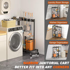 Mobile Cleaning Trolley with Mop Broom Holder Caddy