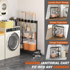 Mobile Cleaning Trolley with Mop Broom Holder Caddy