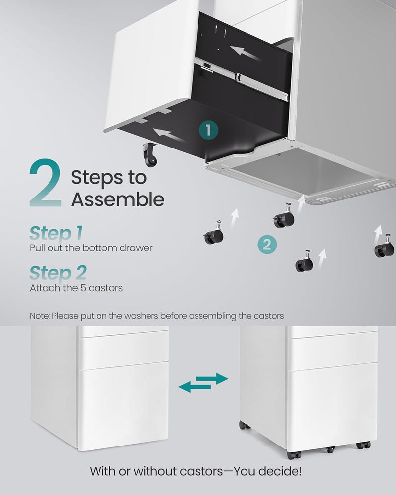 Mobile File Cabinet Office with Wheels and Lock