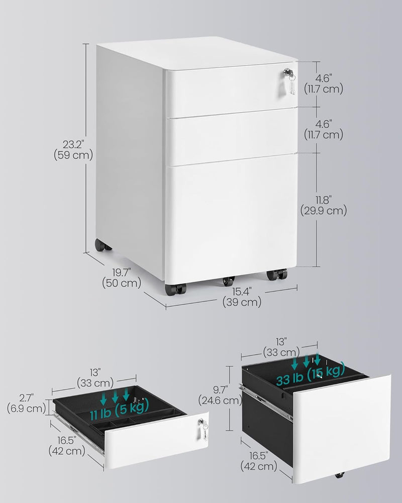 Mobile File Cabinet Office with Wheels and Lock