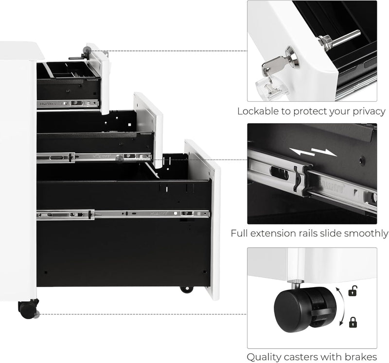 Mobile File Cabinet Office with Wheels and Lock