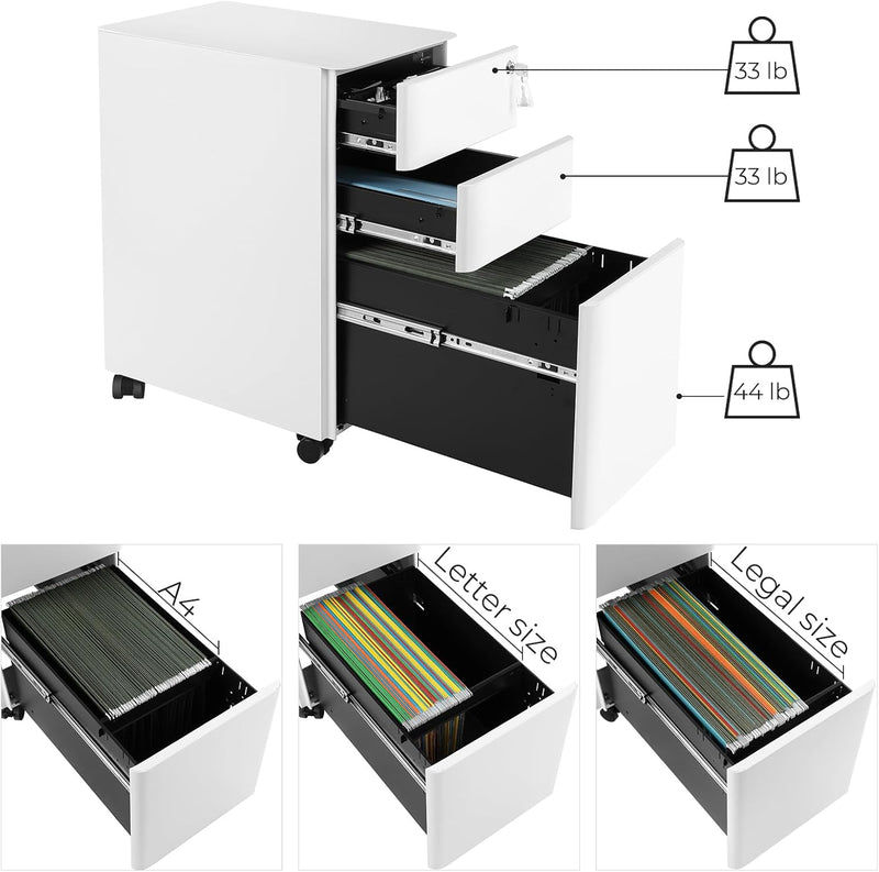 Mobile File Cabinet Office with Wheels and Lock