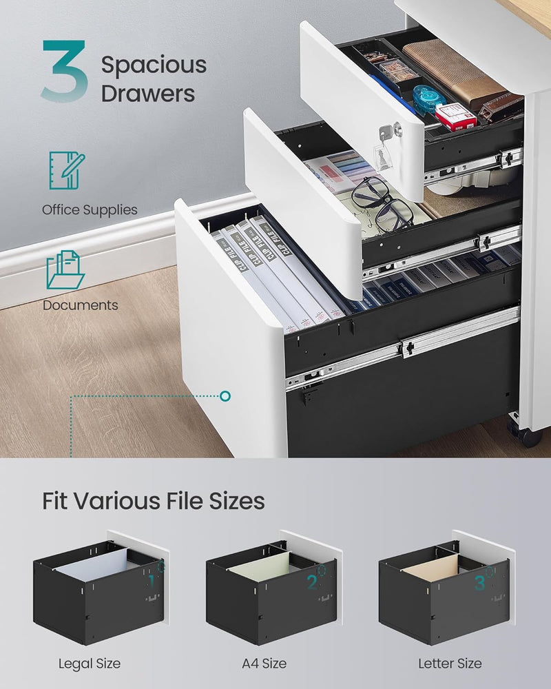 Mobile File Cabinet Office with Wheels and Lock