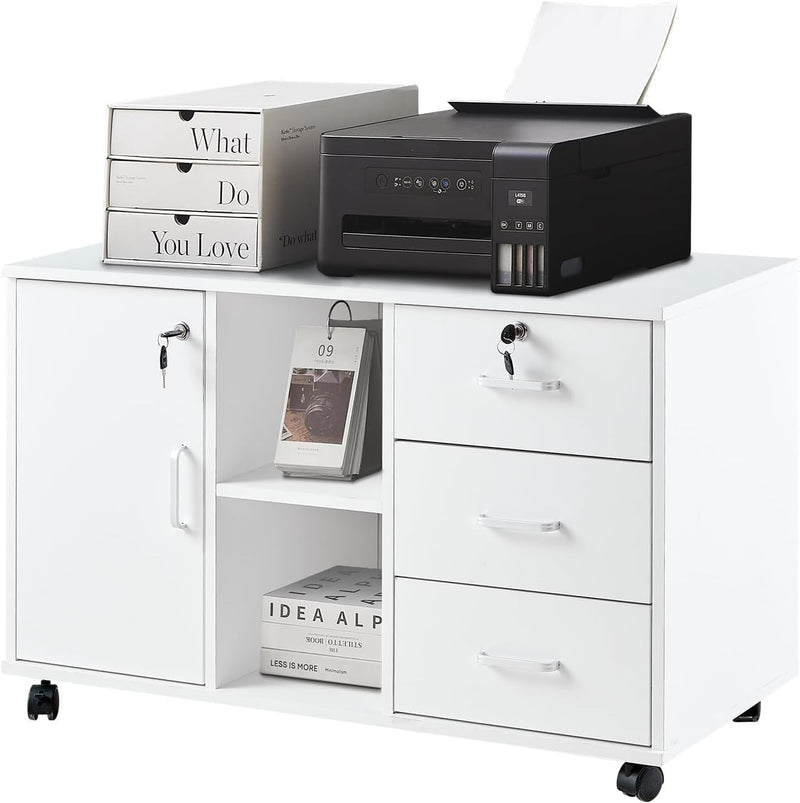 Mobile File Cabinet with 3 Drawers and Lockable