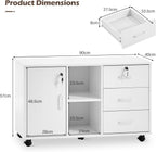 Mobile File Cabinet with 3 Drawers and Lockable