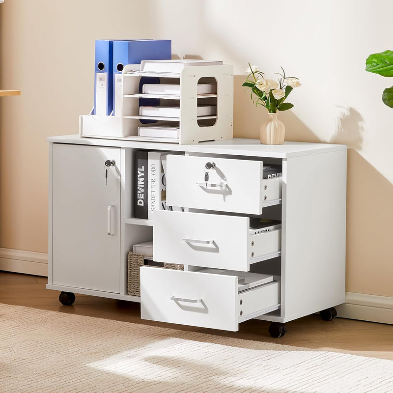 Mobile File Cabinet with 3 Drawers and Lockable