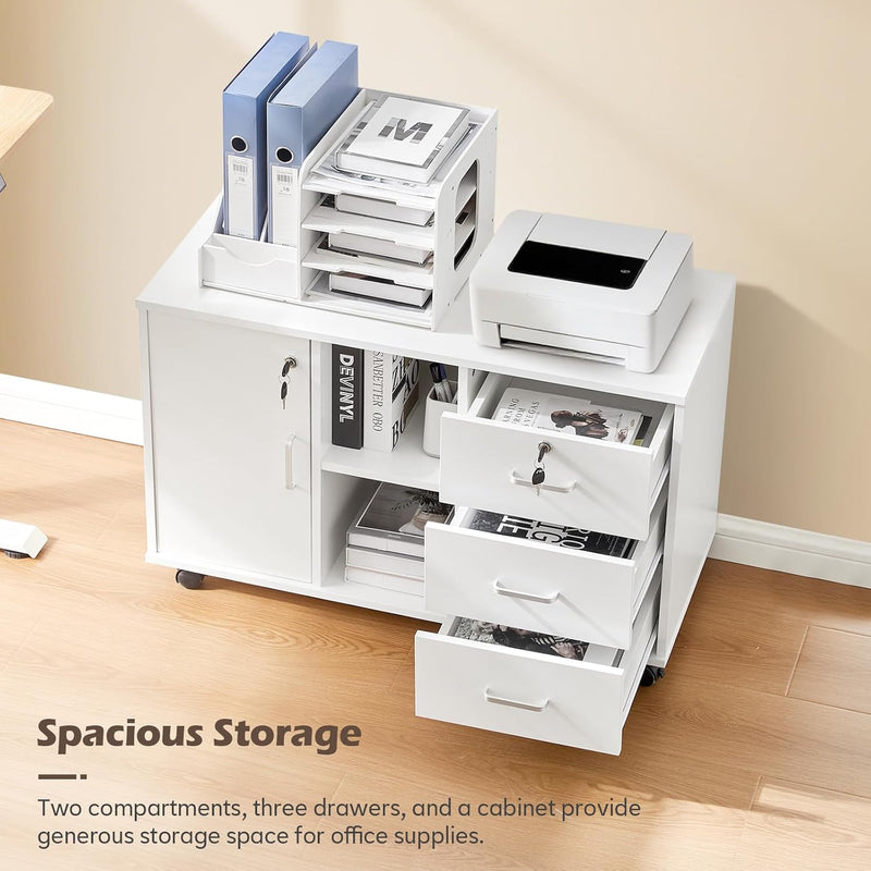 Mobile File Cabinet with 3 Drawers and Lockable