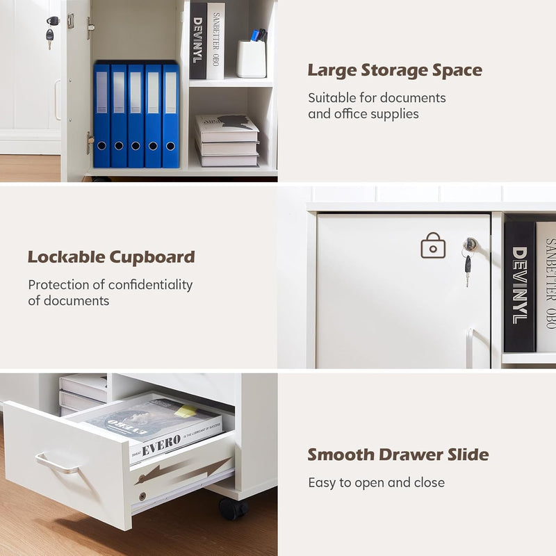 Mobile File Cabinet with 3 Drawers and Lockable