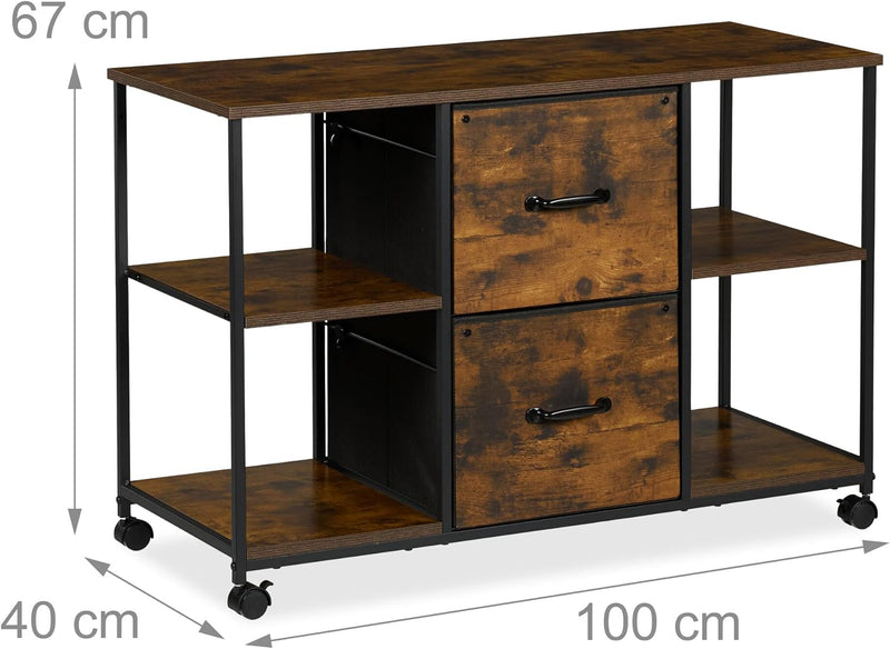 Mobile Filing Cabinet 2 Drawers 4 Shelves Suspension