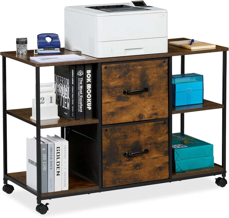 Mobile Filing Cabinet 2 Drawers 4 Shelves Suspension