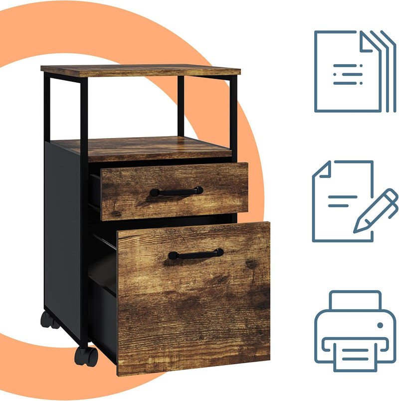 Mobile Filing Cabinet 2 Drawers Hanging File System