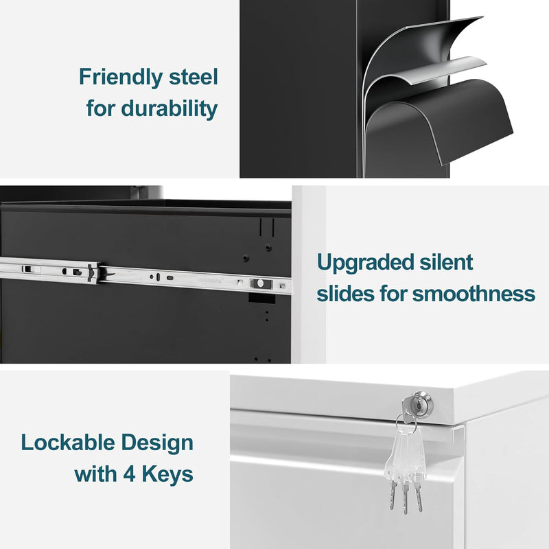 Mobile Filing Cabinet Under Desk 3-Drawer Lockable