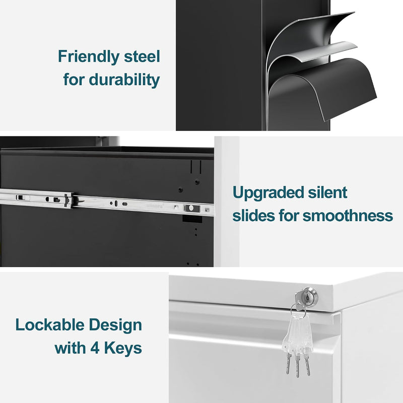 Mobile Filing Cabinet Under Desk 4-Drawer Lockable