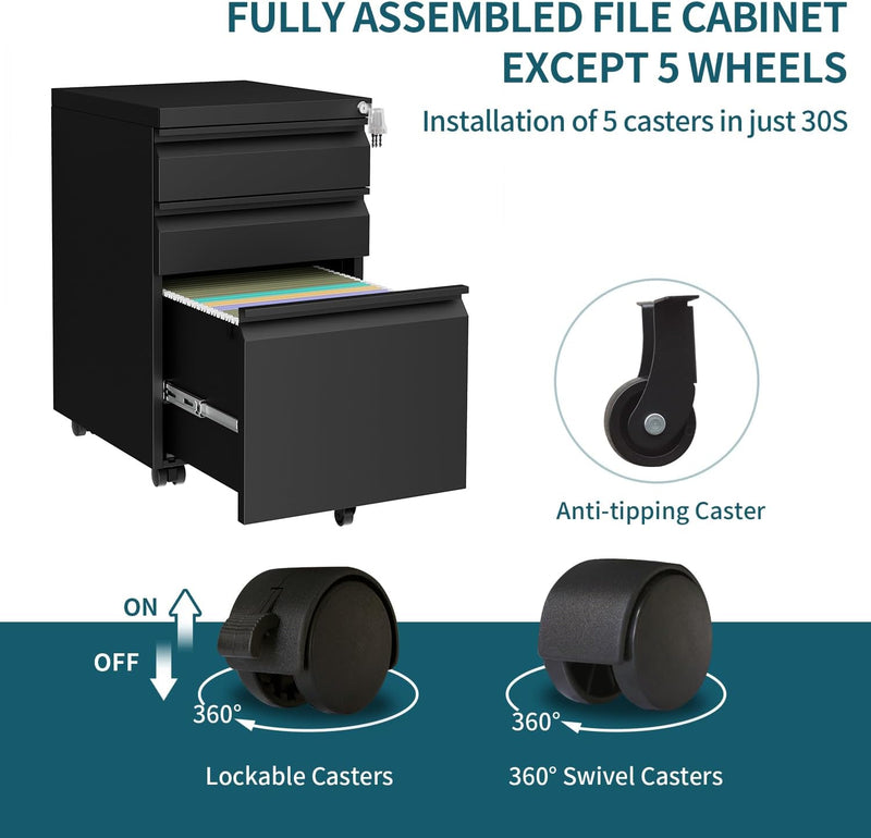 Mobile Filing Cabinet Under Desk 4-Drawer Lockable