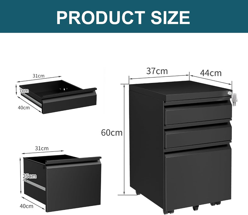 Mobile Filing Cabinet Under Desk 4-Drawer Lockable