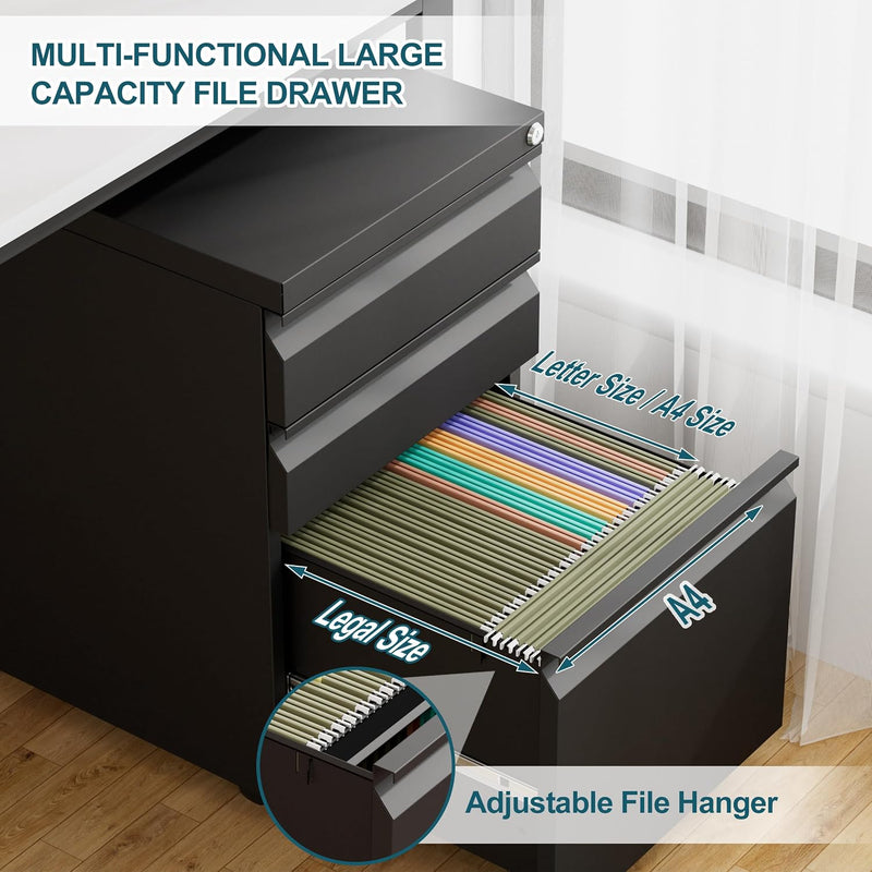 Mobile Filing Cabinet Under Desk 4-Drawer Lockable