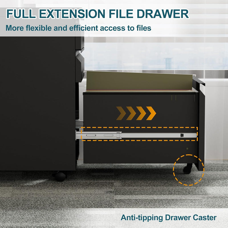 Mobile Filing Cabinet Under Desk 4-Drawer Lockable