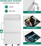 Mobile Filing Cabinet with 2 Lockable Drawers Anti-Tipping