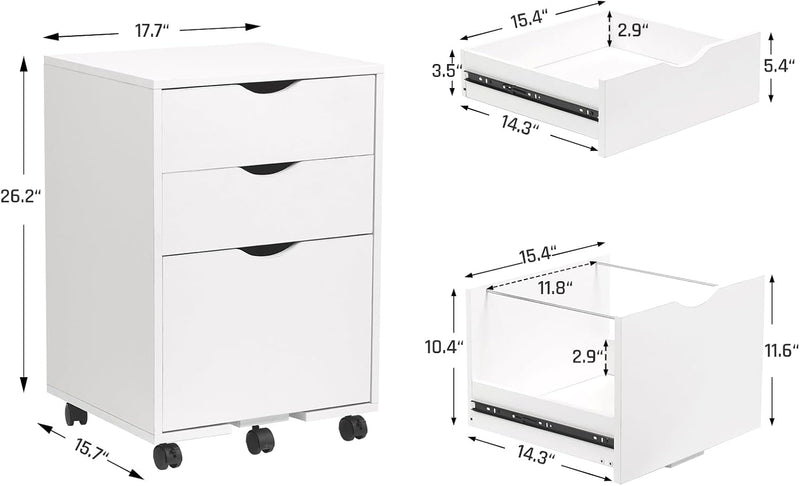 Mobile Filling Cabinet with 3-Drawer Wood Desk Drawers