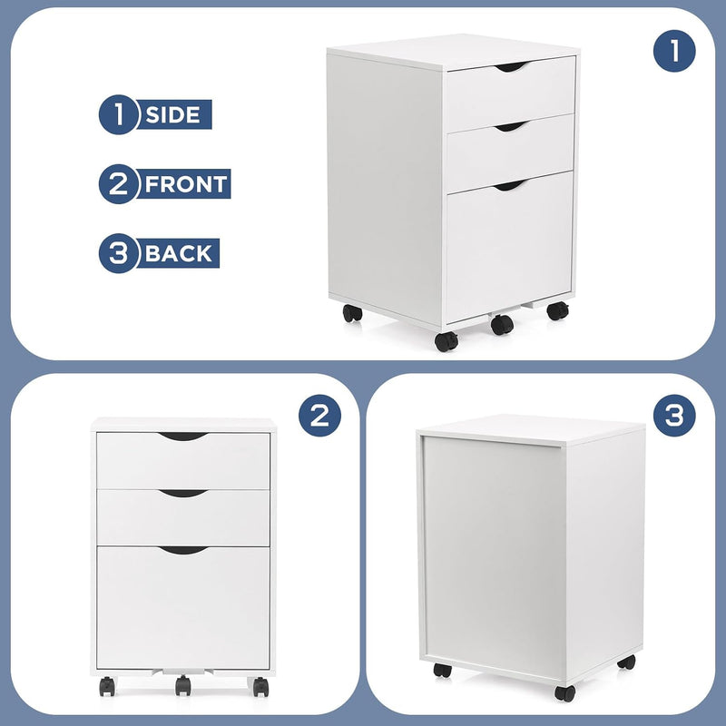 Mobile Filling Cabinet with 3-Drawer Wood Desk Drawers